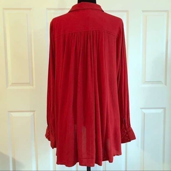 Crescent Burnt Orange “Ella” Hi-Lo Flowy Long Sleeve Boho Blouse - Picture 4 of 7